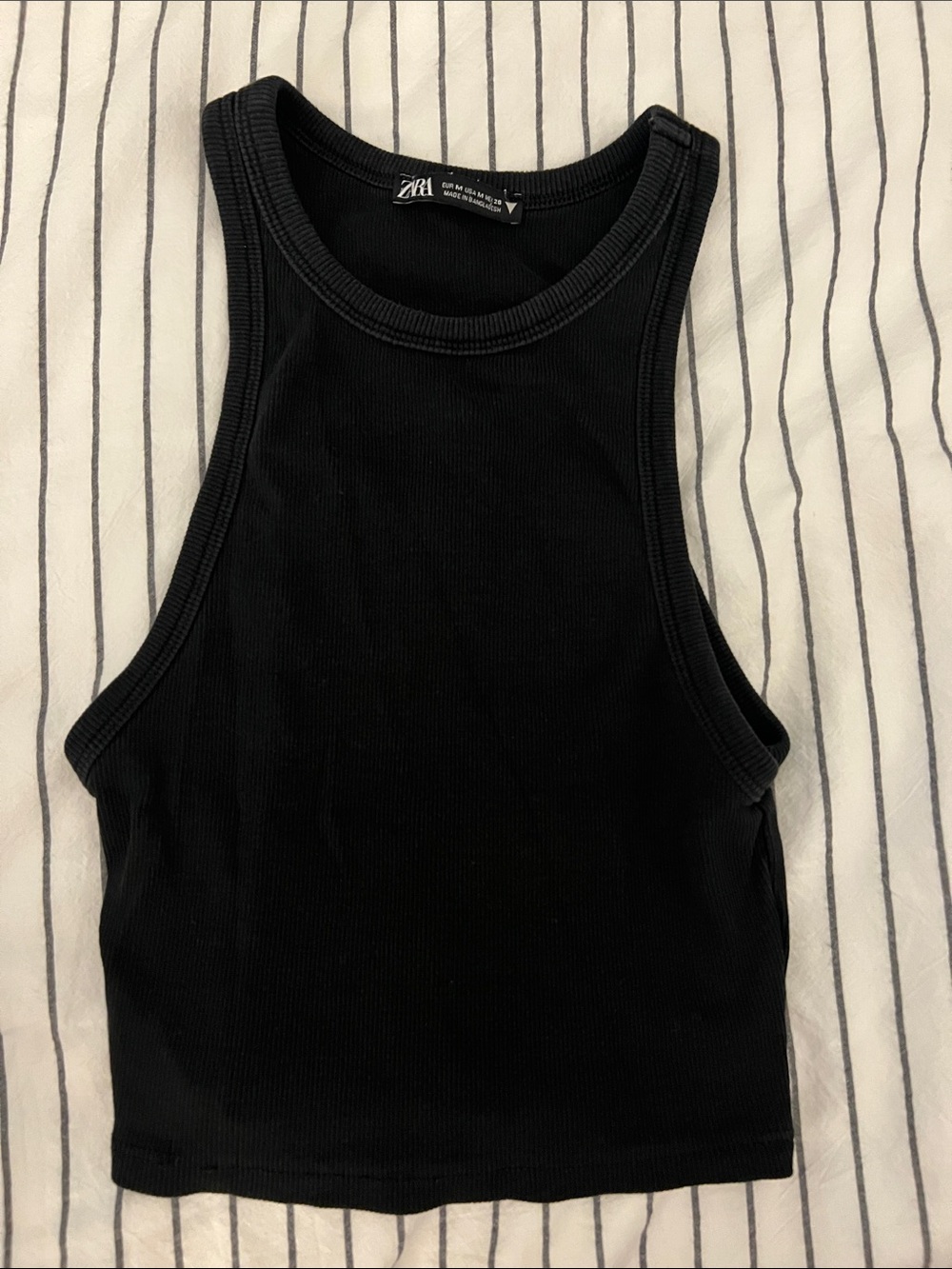 Zara Black Ribbed High-Neck Crop Tank